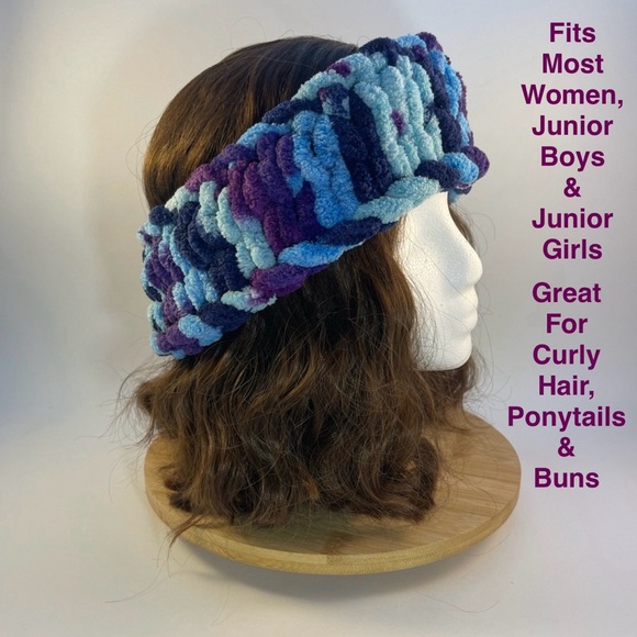 Handmade Women’s/Junior’s Winter Headband/Ear Wrap - Purple & Blue - Picture 1 of 9